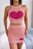 Sweet Geometric Contrast Weave O Neck Sleeveless Two Pieces