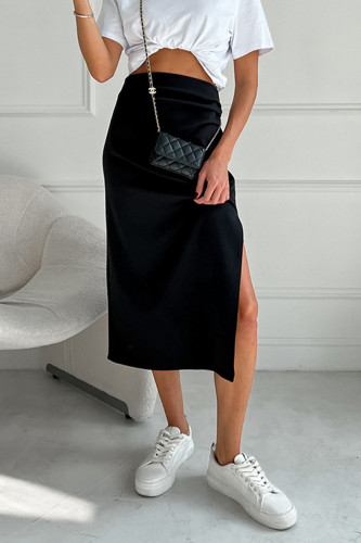Elegant Solid Slit Fold Regular High Waist Solid Color Bottoms