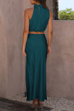 Elegant Solid Stringy Selvedge Halter Sleeveless Two Pieces