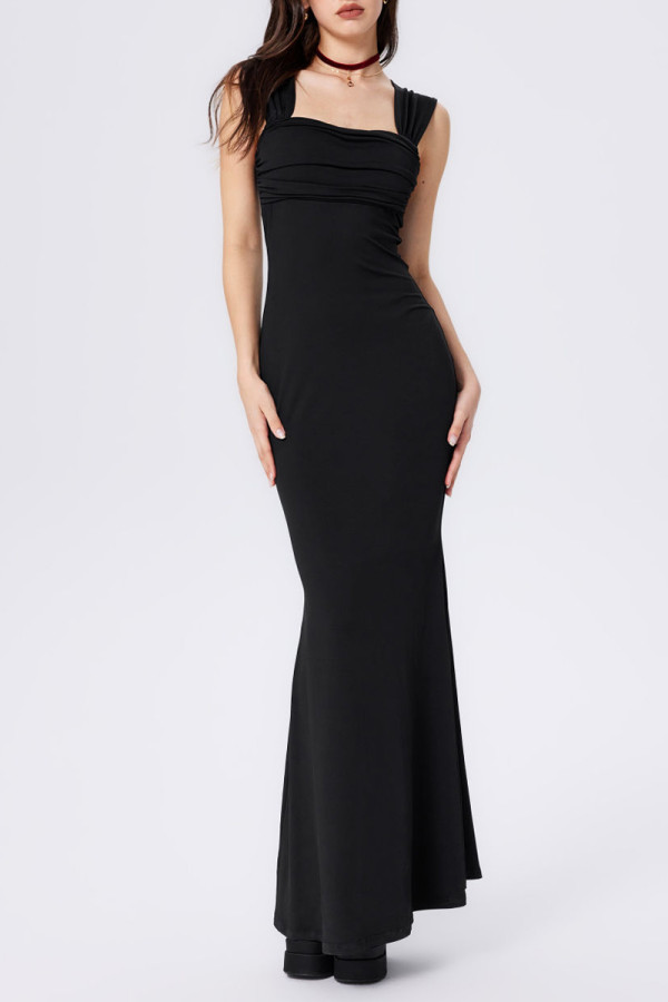 Sexy Solid Patchwork Square Collar Trumpet Mermaid Dresses