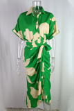 Elegant Floral Fold Turndown Collar A Line Dresses