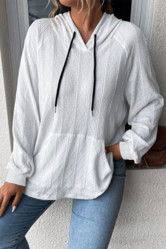 Casual Simplicity Solid Draw String Pocket Hooded Collar Tops