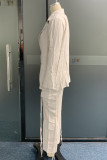 Casual Solid Pocket Turn-back Collar Long Sleeve Two Pieces(No strapless)