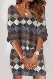Casual Print Patchwork V Neck Straight Dresses