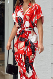 Elegant Floral Fold Turndown Collar A Line Dresses