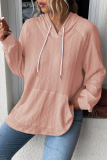 Casual Simplicity Solid Draw String Pocket Hooded Collar Tops