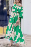 Elegant Floral With Bow Oblique Collar Irregular Dress Dresses