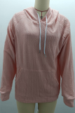 Casual Simplicity Solid Draw String Pocket Hooded Collar Tops