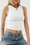 Casual Simplicity Solid O Neck Tops