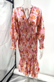 Celebrities Elegant Floral Frenulum V Neck One Step Skirt Dresses