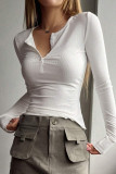 Casual Simplicity Solid Buttons O Neck Tops