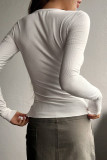 Casual Simplicity Solid Buttons O Neck Tops