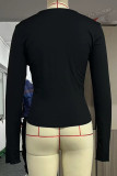 Casual Simplicity Solid Buttons O Neck Tops