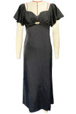 Sexy Solid Flounce V Neck A Line Dresses