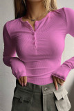 Casual Simplicity Solid Buttons O Neck Tops