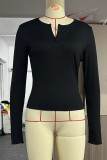 Casual Simplicity Solid Buttons O Neck Tops
