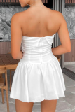 Sexy Simplicity Solid Pleated Strapless Pleated Dresses