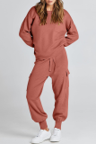 Casual Simplicity Solid Pocket O Neck Long Sleeve Two Pieces