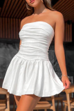Sexy Simplicity Solid Pleated Strapless Pleated Dresses