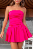 Sexy Simplicity Solid Pleated Strapless Pleated Dresses