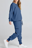 Casual Simplicity Solid Pocket O Neck Long Sleeve Two Pieces