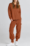 Casual Simplicity Solid Pocket O Neck Long Sleeve Two Pieces