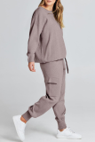 Casual Simplicity Solid Pocket O Neck Long Sleeve Two Pieces