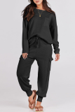 Casual Simplicity Solid Pocket O Neck Long Sleeve Two Pieces