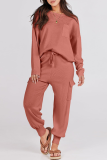 Casual Simplicity Solid Pocket O Neck Long Sleeve Two Pieces