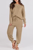 Casual Simplicity Solid Pocket O Neck Long Sleeve Two Pieces