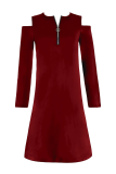 Casual Solid Zipper O Neck A Line Dresses