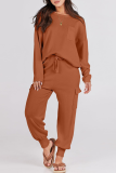 Casual Simplicity Solid Pocket O Neck Long Sleeve Two Pieces