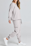 Casual Simplicity Solid Pocket O Neck Long Sleeve Two Pieces