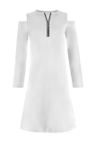Casual Solid Zipper O Neck A Line Dresses
