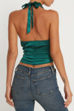 Sexy Solid Frenulum Backless Halter Tops
