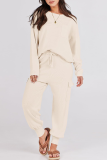 Casual Simplicity Solid Pocket O Neck Long Sleeve Two Pieces