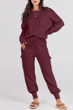 Casual Simplicity Solid Pocket O Neck Long Sleeve Two Pieces
