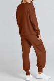 Casual Simplicity Solid Pocket O Neck Long Sleeve Two Pieces