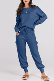 Casual Simplicity Solid Pocket O Neck Long Sleeve Two Pieces