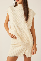 Casual Solid Slit Turtleneck Sleeveless Two Pieces