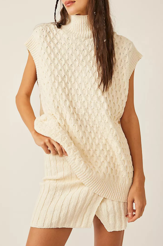Casual Solid Slit Turtleneck Sleeveless Two Pieces