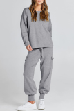 Casual Simplicity Solid Pocket O Neck Long Sleeve Two Pieces