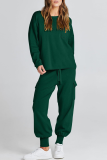 Casual Simplicity Solid Pocket O Neck Long Sleeve Two Pieces