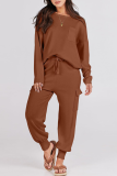 Casual Simplicity Solid Pocket O Neck Long Sleeve Two Pieces