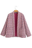 Elegant Geometric Patchwork Pocket Cardigan Collar Outerwear