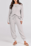 Casual Simplicity Solid Pocket O Neck Long Sleeve Two Pieces