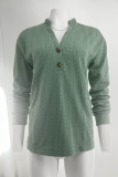 Casual Solid Buttons V Neck Tops