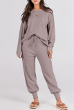 Casual Simplicity Solid Pocket O Neck Long Sleeve Two Pieces