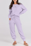 Casual Simplicity Solid Pocket O Neck Long Sleeve Two Pieces