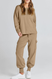 Casual Simplicity Solid Pocket O Neck Long Sleeve Two Pieces